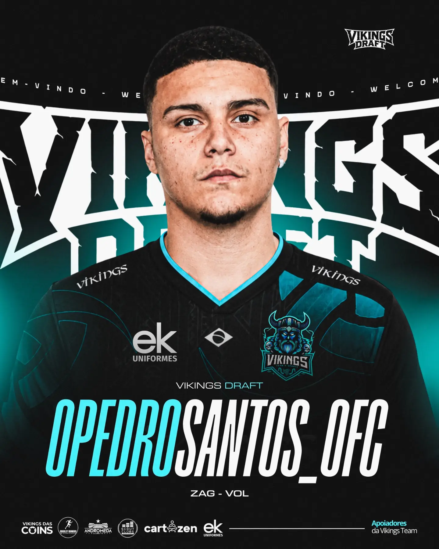 Atleta anunciado pela Vikings Team E-sports com o uniforme oficial